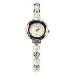 Ficha técnica e caractérísticas do produto Gostar Womens Ladies inoxidável relógios de pulso à prova d'água Elegante Relógios banda de metal prata Banda White Pearl