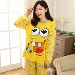 Ficha técnica e caractérísticas do produto HAO Pajama Outono Inverno mulheres Ladies Set bonito dos desenhos animados manga comprida Homewear Suit