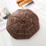 Ficha técnica e caractérísticas do produto Women Autumn Winter Hat Retro Plaid Octagonal Beret Lady Sweet Vintage All Match