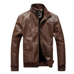 Ficha técnica e caractérísticas do produto BLU Homens da motocicleta do falso cabide de couro Collar com nervuras Hem Magro PU Jacket Overcoat synthetic leather