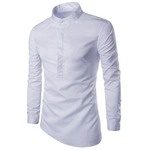 Ficha técnica e caractérísticas do produto Homens de Magro manga comprida Irregular Hem camisa Solid Solid Casual