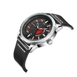 Ficha técnica e caractérísticas do produto Homens de negócios de relógio de quartzo Data de exibição elegante oco Dial Leather Strap Male Wristwatch