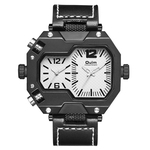 Ficha técnica e caractérísticas do produto HUN Homens Elegante relógio de quartzo Casual Couro Watchband Dois Fusos horários relógio de pulso