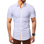 Ficha técnica e caractérísticas do produto Homens Moda slim de manga curta Lapel Stripe camisa de algodão Gostar