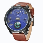 Ficha técnica e caractérísticas do produto Homens pulseira de couro relógio de quartzo Casual Rodada Dial calendário Watch-3749 pulso