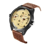 Ficha técnica e caractérísticas do produto Homens Quartz Relógio Dual Time Zones Data de exibição Leather Strap Outdoor Sports Masculino Relógio de pulso