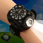 Ficha técnica e caractérísticas do produto LAR 3in1 Super Bright LED Watch lanterna tocha acende Compass, Outdoor Sports recarregável Mens relógio de pulso, à prova d'água Pulseira Lamp