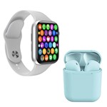 Ficha técnica e caractérísticas do produto Kit 1 Relógio Inteligente SmartWatch IWO8 Lite Plus Branco + 1 Fone Bluetooth InPods I12 Azul Claro - Smart Bracelet