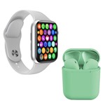 Ficha técnica e caractérísticas do produto Kit 1 Relógio Inteligente SmartWatch IWO8 Lite Plus Branco + 1 Fone Bluetooth InPods I12 Verde - Smart Bracelet