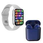 Ficha técnica e caractérísticas do produto Kit 1 Relógio Inteligente SmartWatch IWO8 Lite Plus Branco + 1 Fone Bt InPods I12 Azul Escuro - Smart Bracelet