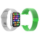 Ficha técnica e caractérísticas do produto Kit 1 Relógio Inteligente SmartWatch IWO8 Lite Plus Branco + 1 Pulseira Extra Milanese Verde Claro - Smart Bracelet