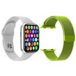 Ficha técnica e caractérísticas do produto Kit 1 Relógio Inteligente SmartWatch IWO8 Lite Plus Branco + 1 Pulseira Extra Milanese Verde Musgo - Smart Bracelet