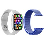 Ficha técnica e caractérísticas do produto Kit 1 Relógio Inteligente SmartWatch IWO8 Lite Plus Branco + 1 Pulseira Extra Nylon Azul - Smart Bracelet