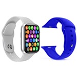 Kit 1 Relógio Inteligente SmartWatch IWO8 Lite Plus Branco + 1 Pulseira Extra Silicone Azul Escuro - Smart Bracelet