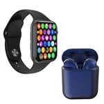 Ficha técnica e caractérísticas do produto Kit 1 Relógio Inteligente SmartWatch IWO8 Lite Plus Preto + 1 Fone Bluetooth InPods I12 Azul Escuro - Smart Bracelet