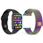 Ficha técnica e caractérísticas do produto Kit 1 Relógio Inteligente SmartWatch IWO8 Lite Plus Preto + 1 Pulseira Extra Milanese Arco Íris - Smart Bracelet