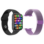 Ficha técnica e caractérísticas do produto Kit 1 Relógio Inteligente SmartWatch IWO8 Lite Plus Preto + 1 Pulseira Extra Milanese Roxo - Smart Bracelet