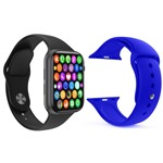 Kit 1 Relógio Inteligente SmartWatch IWO8 Lite Plus Preto + 1 Pulseira Extra Silicone Azul Escuro - Smart Bracelet