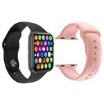 Ficha técnica e caractérísticas do produto Kit 1 Relógio Inteligente SmartWatch IWO8 Lite Plus Preto + 1 Pulseira Extra Silicone Rosa - Smart Bracelet