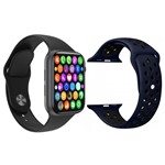 Ficha técnica e caractérísticas do produto Kit 1 Relógio Inteligente SmartWatch IWO8 Lite Plus Preto + 1 Pulseira Extra Sport Azul e Preto - Smart Bracelet