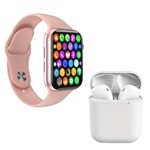 Ficha técnica e caractérísticas do produto Kit 1 Relógio Inteligente SmartWatch IWO8 Lite Plus Rosa + 1 Fone Bluetooth InPods I12 Branco - Smart Bracelet