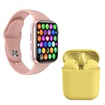 Ficha técnica e caractérísticas do produto Kit 1 Relógio Inteligente SmartWatch IWO8 Lite Plus Rosa + 1 Fone Bt InPods I12 Amarelo - Smart Bracelet