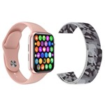 Ficha técnica e caractérísticas do produto Kit 1 Relógio Inteligente SmartWatch IWO8 Lite Plus Rosa + 1 Pulseira Extra Milanese Camuflada - Smart Bracelet