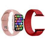 Ficha técnica e caractérísticas do produto Kit 1 Relógio Inteligente SmartWatch IWO8 Lite Plus Rosa + 1 Pulseira Extra Nylon Vermelho - Smart Bracelet