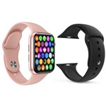 Ficha técnica e caractérísticas do produto Kit 1 Relógio Inteligente SmartWatch IWO8 Lite Plus Rosa + 1 Pulseira Extra Silicone Preto - Smart Bracelet