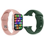 Ficha técnica e caractérísticas do produto Kit 1 Relógio Inteligente SmartWatch IWO8 Lite Plus Rosa + 1 Pulseira Extra Silicone Verde Escuro - Smart Bracelet