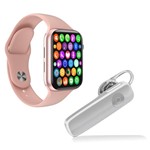 Ficha técnica e caractérísticas do produto Kit 1 Relógio Inteligente SmartWatch IWO8 Lite Plus Rosa Troca Pulseira + 1 Fone Estéreo Branco - Smart Bracelet