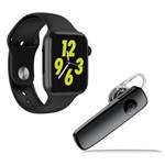 Kit 1 Relógio Inteligente SmartWatch W34 Preto Android IOS + 1 Fone Bluetooth Estéreo Preto - Smart Bracelet