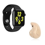 Ficha técnica e caractérísticas do produto Kit 1 Relógio Inteligente SmartWatch W34 Preto Android IOS + 1 Mini Fone Bluetooth Marfim - Smart Bracelet