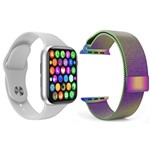 Kit 1 Relógio Inteligente SmartWatch IWO8 Lite Plus Branco + 1 Pulseira Extra Milanese Arco Íris - Smart Bracelet