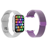 Ficha técnica e caractérísticas do produto Kit 1 Relógio Inteligente SmartWatch IWO8 Lite Plus Branco + 1 Pulseira Extra Milanese Roxo - Smart Bracelet