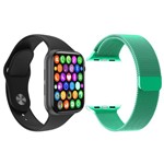 Ficha técnica e caractérísticas do produto Kit 1 Relógio Inteligente SmartWatch W34 S Preto Android IOS + 1 Pulseira Extra Milanese Verde Água - Smart Bracelet