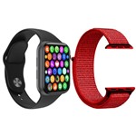 Ficha técnica e caractérísticas do produto Kit 1 Relógio Inteligente SmartWatch W34 S Preto Android IOS + 1 Pulseira Extra Nylon Vermelho - Smart Bracelet