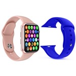 Kit 1 Relógio Inteligente SmartWatch IWO8 Lite Plus Rosa + 1 Pulseira Extra Silicone Azul Escuro - Smart Bracelet