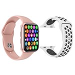 Ficha técnica e caractérísticas do produto Kit 1 Relógio Inteligente SmartWatch IWO8 Lite Plus Rosa + 1 Pulseira Extra Sport Branco e Preto - Smart Bracelet