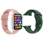 Ficha técnica e caractérísticas do produto Kit 1 Relógio Inteligente SmartWatch W34 S Rosa Android IOS + 1 Pulseira Silicone Verde Escuro - Smart Bracelet