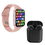 Ficha técnica e caractérísticas do produto Kit 1 Relógio Inteligente SmartWatch W34 S Rosa Troca Pulseira + 1 Fone Bluetooth InPods I12 Preto - Smart Bracelet