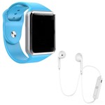 Ficha técnica e caractérísticas do produto Kit 1 Relógio SmartWatch A1 Azul + 1 Fone Bluetooh Original Branco