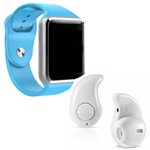 Ficha técnica e caractérísticas do produto Kit 1 Relógio SmartWatch A1 Azul + 1 Mini Fone Bluetooh Branco