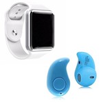 Ficha técnica e caractérísticas do produto Kit 1 Relógio SmartWatch A1 Branco + 1 Mini Fone Bluetooh Azul