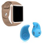 Ficha técnica e caractérísticas do produto Kit 1 Relógio SmartWatch A1 Dourado + 1 Mini Fone Bluetooh Azul