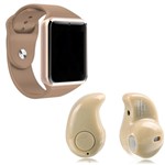 Ficha técnica e caractérísticas do produto Kit 1 Relógio SmartWatch A1 Dourado + 1 Mini Fone Bluetooh Marfim