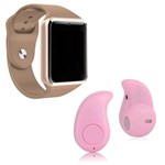 Kit 1 Relógio SmartWatch A1 Dourado + 1 Mini Fone Bluetooh Rosa