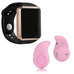 Ficha técnica e caractérísticas do produto Kit 1 Relógio SmartWatch A1 Dourado com Preto + 1 Mini Fone Bluetooth Rosa