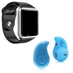 Ficha técnica e caractérísticas do produto Kit 1 Relógio SmartWatch A1 Prata + 1 Mini Fone Bluetooh Azul