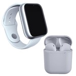 Kit 1 Relógio SmartWatch Z6 Branco + 1 Fone Bluetooth I19 Cinza - Z Smart